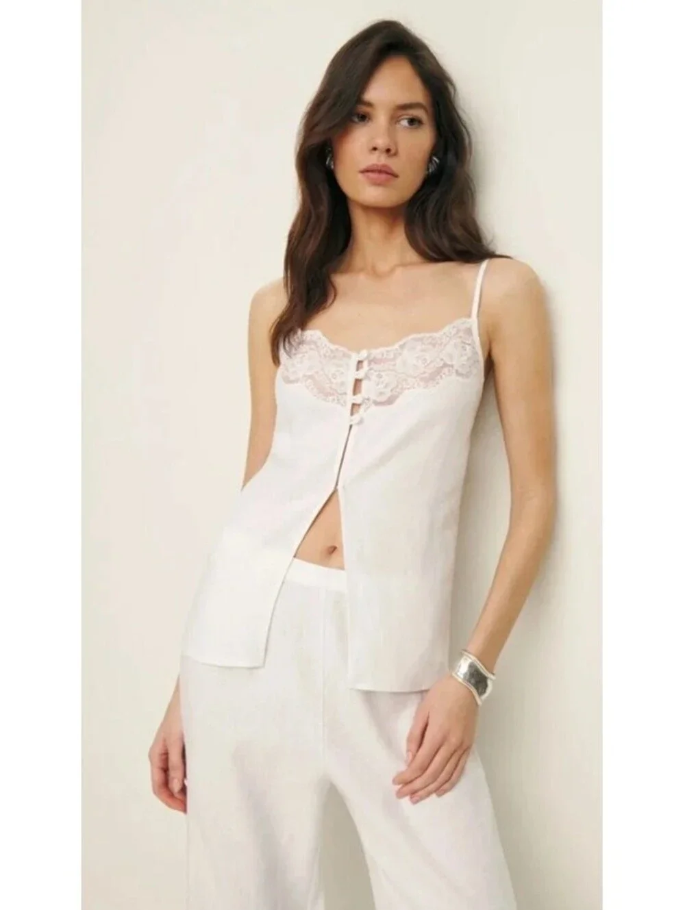Reformation Tess White 100% Linen Two Piece Set Top Pants Size 8 NWT